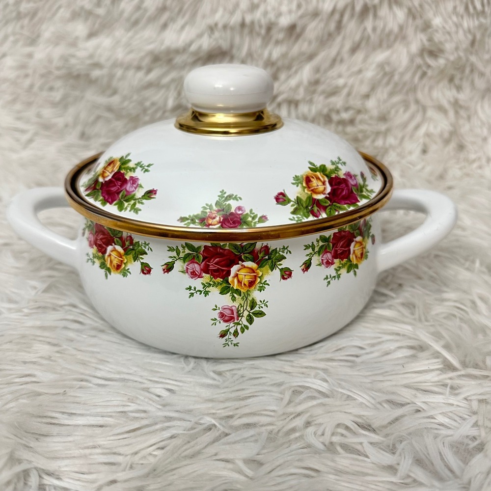 Royal Albert Old Country Roses Small 7 in  Covered Casserole Enamel Cookware New
